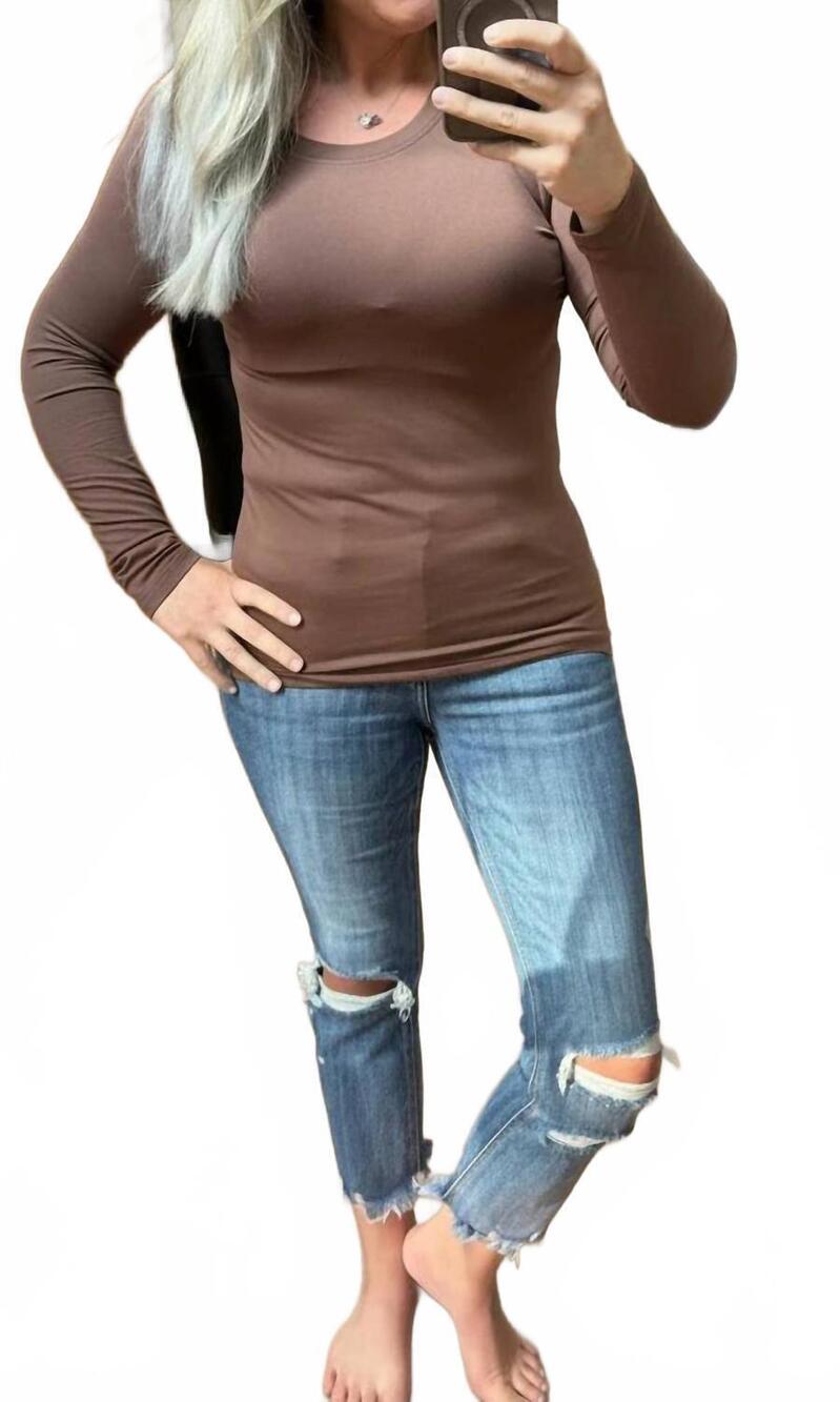 NEW 42POPS brushed microfiber long sleeve tee in brown